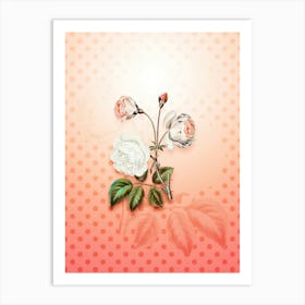 Ruga Rose Flower Vintage Botanical in Peach Fuzz Polka Dot Pattern n.0265 Art Print