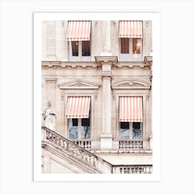 Paris Building With Orange And White Striped Awnings Art Print