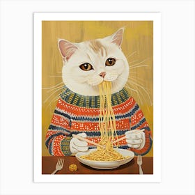 Cosy Cat Pasta Lover Folk Illustration 2 Art Print