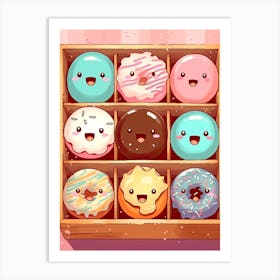 Happy Cute Donuts Art Print