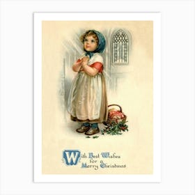 Little Girl Praying In A Church, Holiday Poster With A Quote Art Print