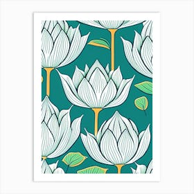 Lotus Flower Repeat Pattern Minimal Line Drawing 4 Art Print