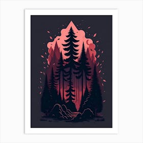 A Fantasy Forest At Night In Red Theme 55 Art Print