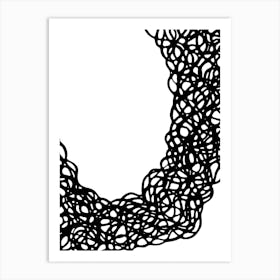 Abstract wave from black curly lines / Hand Drawn / Black&White Art Print