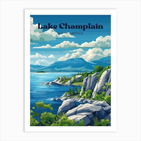 Lake Champlain Vermont Travel Art Illustration Art Print