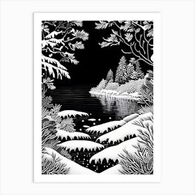 Water, Snowflakes, Linocut 1 Art Print