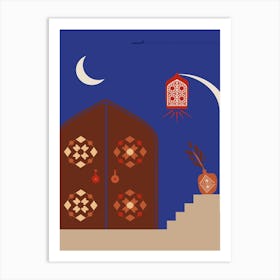 Ramadan Door. Boho, Boho decor: Egypt, Morocco night poster. Moon 1 Art Print