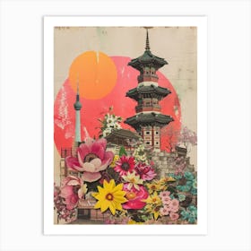 Seoul   Floral Retro Collage Style 2 Art Print