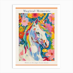 Unicorn Painted Portrait Floral Rainbow 1 Poster Art Print