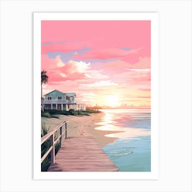 An Illustration In Pink Tones Of  Gulfport Beach Mississippi 4 Art Print