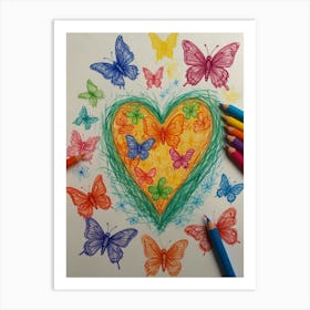 Heart With Butterflies 1 Art Print