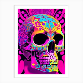 Skull With Psychedelic Patterns 1 Pink Pop Art Art Print