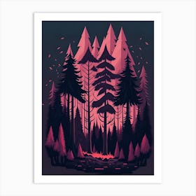 A Fantasy Forest At Night In Red Theme 90 Art Print