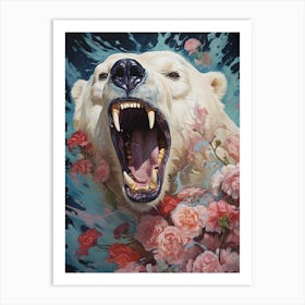 Polar Bear With Roses Art Print