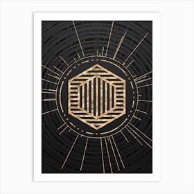 Geometric Glyph Symbol in Gold with Radial Array Lines on Dark Gray n.0074 Art Print