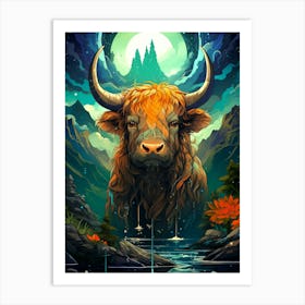 Bull In The Moonlight Art Print