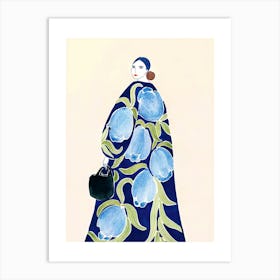 Woman with Blue Tulips Art Print