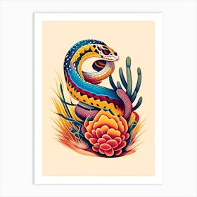 Prairie Rattlesnake Tattoo Style Art Print
