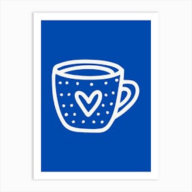 Coffee Cup With Heart Blue Art Print