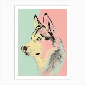 Husky Dog Pastel Line Painting 1 Art Print