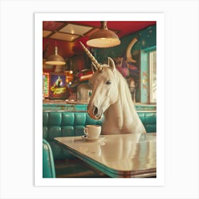 Unicorn In A Diner Retro Photo Inspired Póster