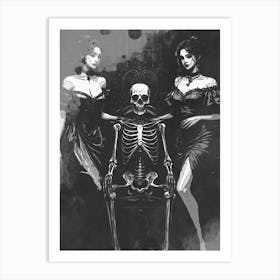 Skeleton & Two Woman Art Print