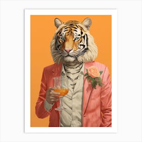 Tiger Illustrations Wearing A Cocktail Jacket 2 Art Print