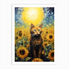 Cat Sunflowers Wall Art 2 Art Print