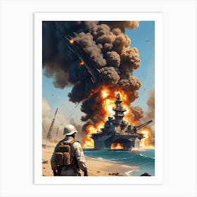 Gulf War Burning Oil Rig Art Print