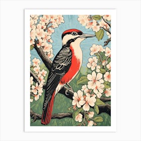 Vintage Bird Linocut Woodpecker 2 Art Print