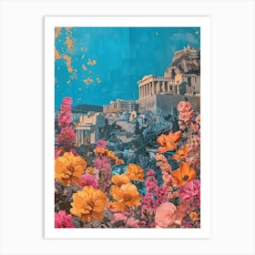Athens   Floral Retro Collage Style 3 Art Print
