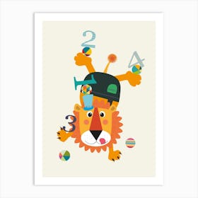 Lion Playing With Numbers Art Print