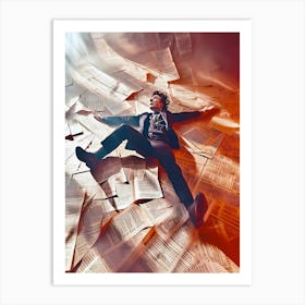 Man Lying On Top Of Papers Art Print