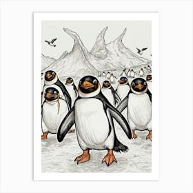 Penguins In The Snow Art Print