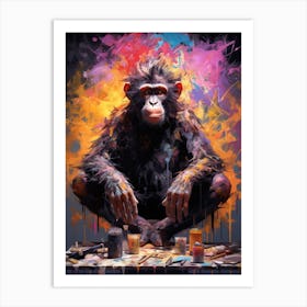 Colourful Thinker Monkey Graffiti Illustration 1 Art Print