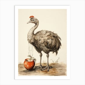 Storybook Animal Watercolour Ostrich Art Print