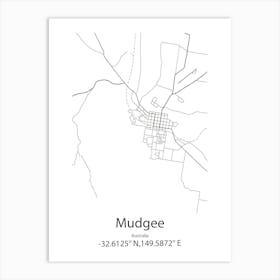 Mudgee,Australia Minimalist Map Art Print