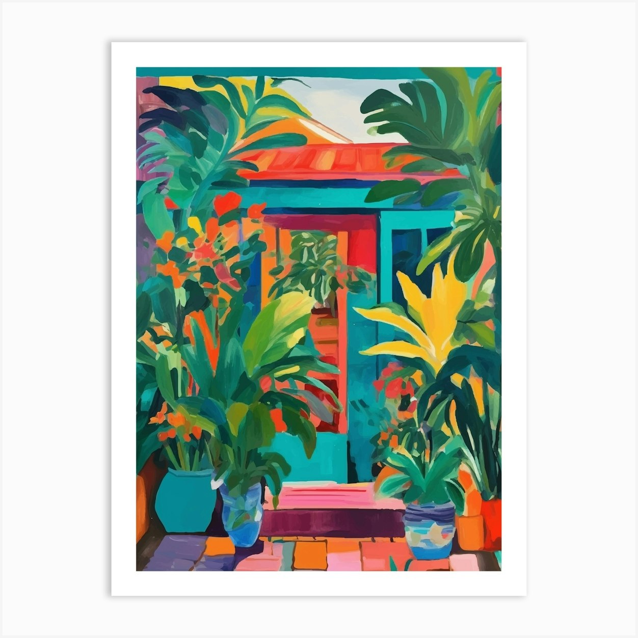 Tropical Garden colorful plants and flowers Art Print by Palmito