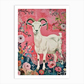 Floral Animal Painting Goat 3 Art Print