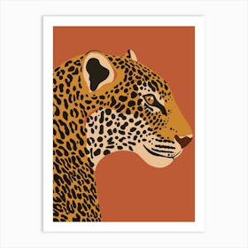 Jungle Safari Leopard on Red Brown Art Print