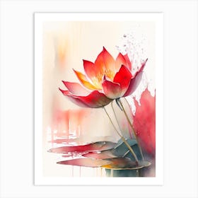 Red Lotus Storybook Watercolour 1 Art Print