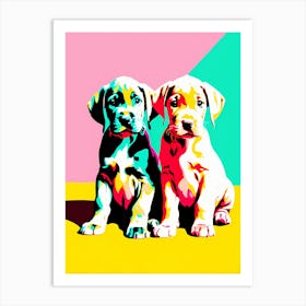 'Great Dane Pups', This Contemporary art brings POP Art and Flat Vector Art Together, Colorful Art, Animal Art, Home Decor, Kids Room Decor, Puppy Bank - 55th Art Print