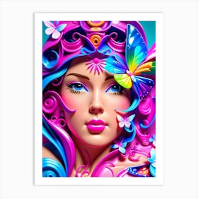 Colorful Girl With Butterflies 1 Art Print