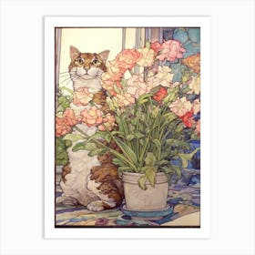 Snapdragon With A Cat 1 Art Nouveau Style Art Print