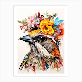 Bird With A Flower Crown Sparrow 1 Art Print