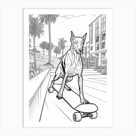 Doberman Pinscher Dog Skateboarding Line Art 3 Art Print