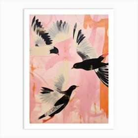 Pink Ethereal Bird Painting Blackbird 2 Art Print