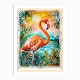 Greater Flamingo Tanzania Tropical Illustration 2 Poster Art Print