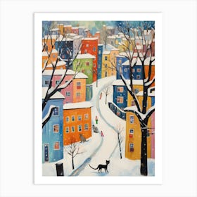Cat In The Streets Of Oslo   Norway With Snow 1 Art Print