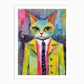 Purrfectly Vogue; Cat Inspired Oil Brush Strokes Art Print